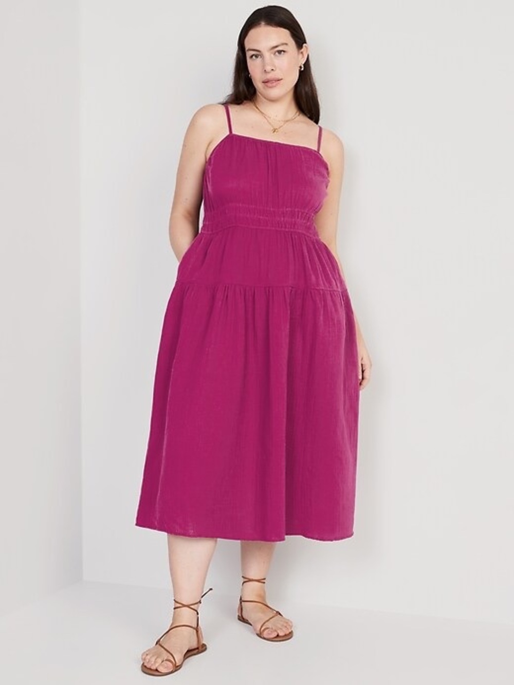 NWT Old Navy Magenta Tiered Midi Sundress